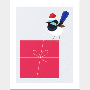 Christmas fairy wren opening gift Posters and Art